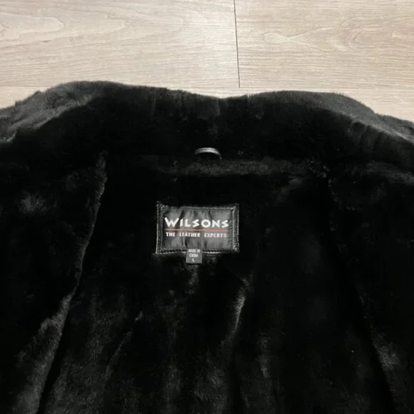 Wilsons Leather Black Fur Lined Heavy Full Zip Bomber Jacket Men’s Size Large